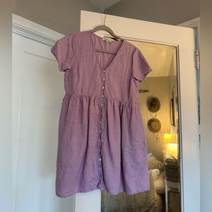 Madewell Linen Blend Alexandra Button Front V Neck Mini Dress Lilac Lavender